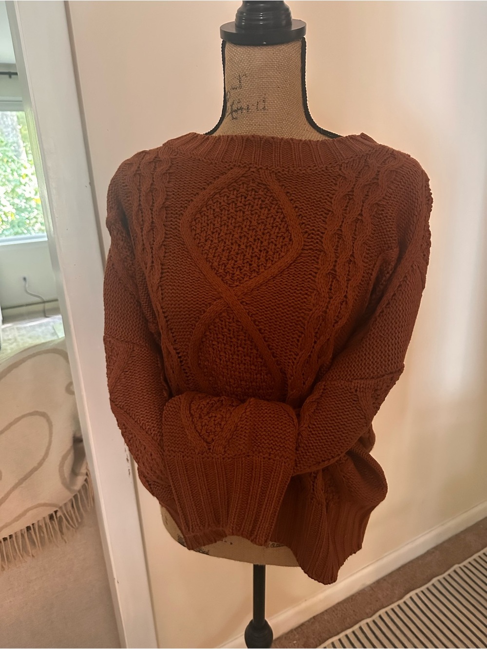 🍁Olivia Grey Cable Knit Sweater - Rust